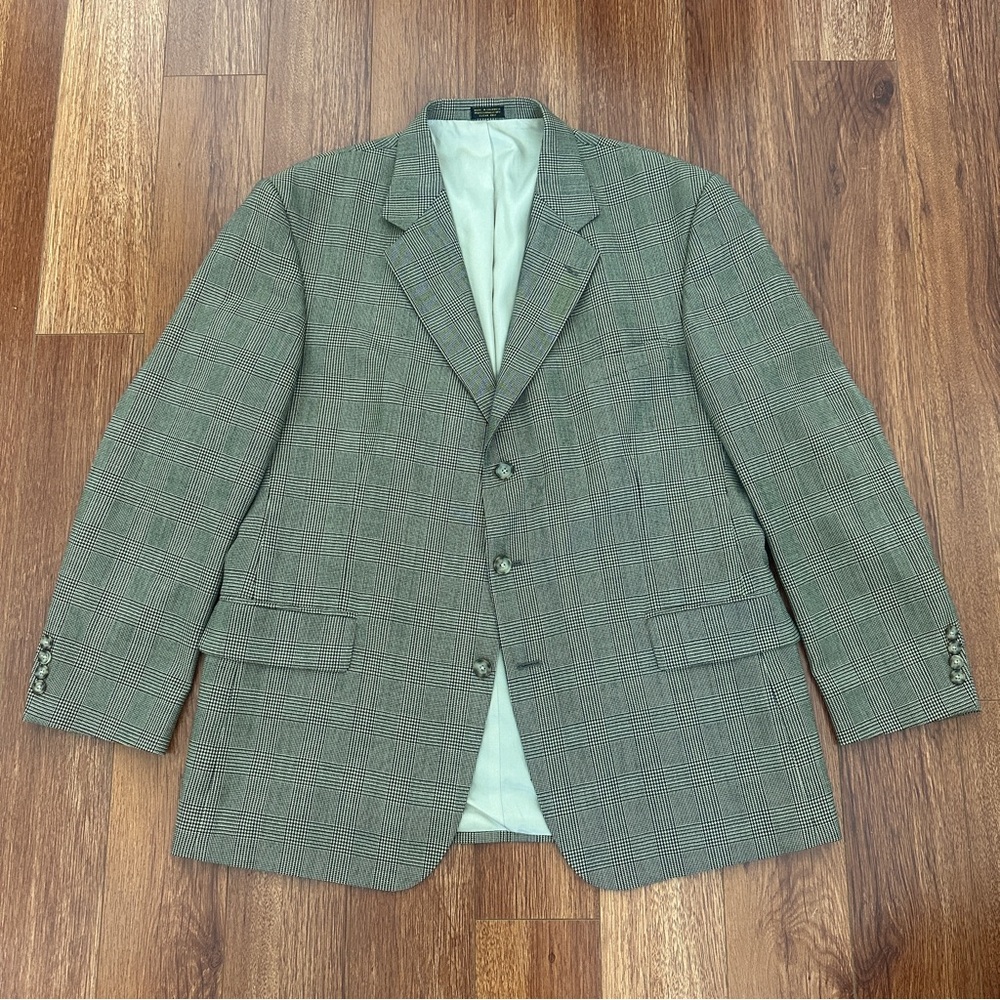 Oscar de la Renta Mens Wool Suit Jacket 46R Brown Houndstooth Tweed Blazer Coat